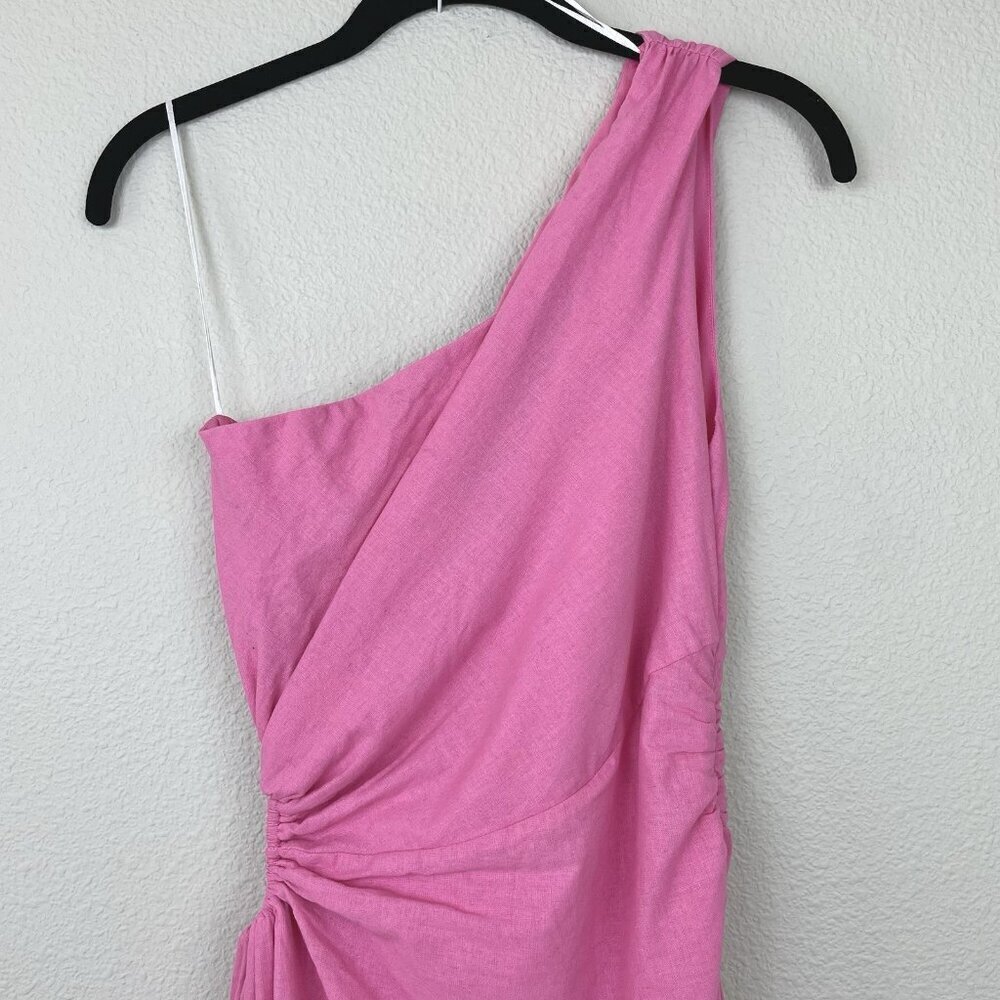 Aakaa Women's Small Bubblegum Pink One Shoulder Asymmetric Gown Linen Cut Out - Picture 12 of 16